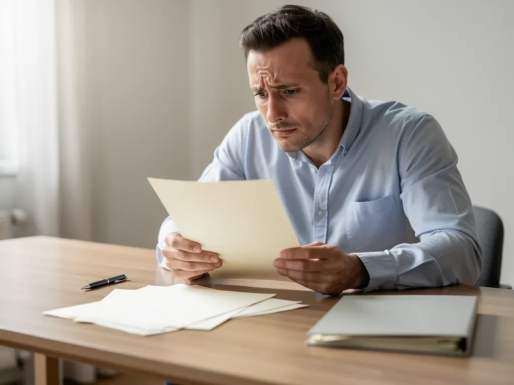 Person prüft Abmahnung wegen Online-Bewertung am Laptop zur richtigen Reaktion
