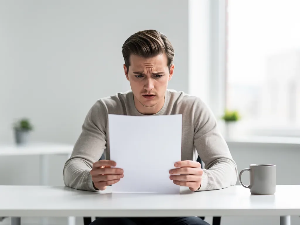 Arbeitnehmer liest Änderungskündigung mit geänderten Vertragsbedingungen im Arbeitsrecht