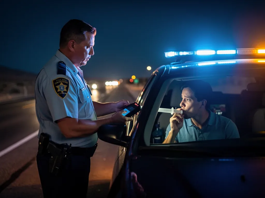 Alkoholkontrolle der Polizei in Nevada bei Verkehrskontrolle im Straßenverkehr