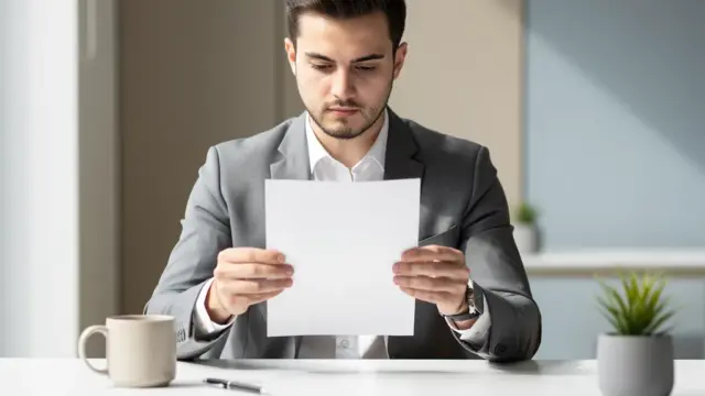 Mitarbeiter analysiert aufmerksam Arbeitsvertrag am Schreibtisch für mehr Rechtssicherheit