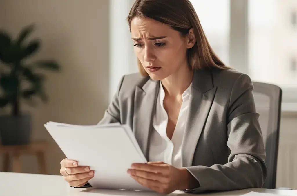 Mitarbeiter liest Arbeitszeugnis mit versteckten codierten Formulierungen aufmerksam