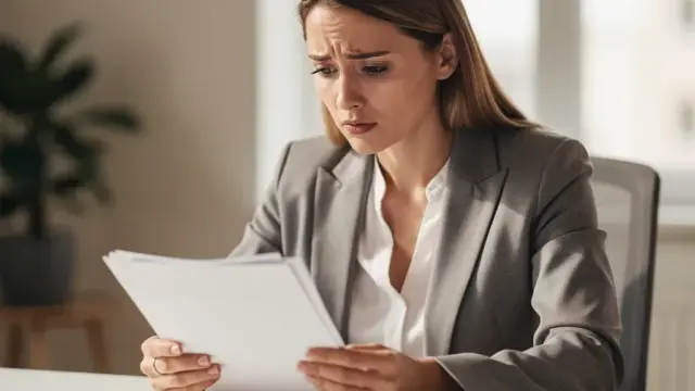 Mitarbeiter liest Arbeitszeugnis mit versteckten codierten Formulierungen aufmerksam