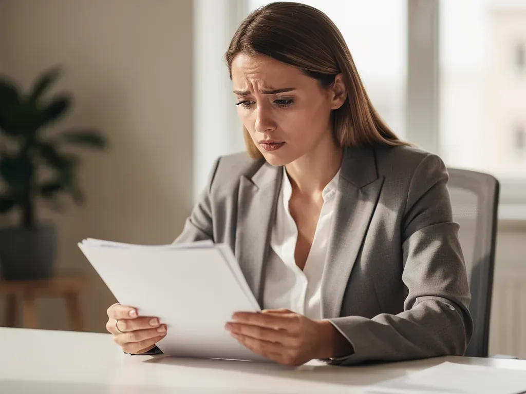 Mitarbeiter liest Arbeitszeugnis mit versteckten codierten Formulierungen aufmerksam