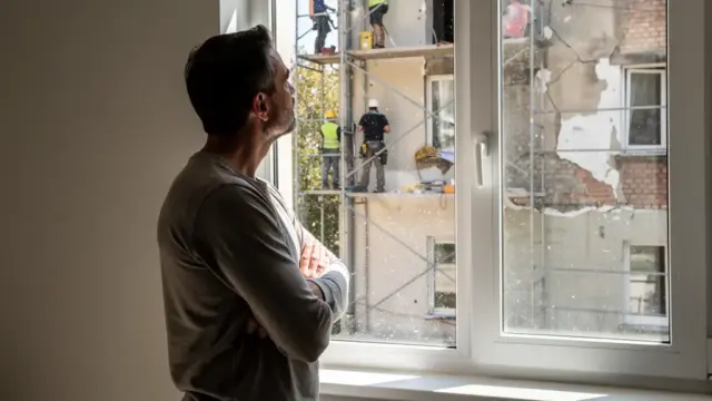 Mieter diskutieren wegen Bauarbeiten und möglicher Mietminderung in Wohnung