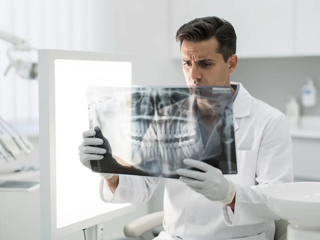 Zahnarzt mit Kiefermodell erläutert besondere Fälle von Behandlungsfehlern in der Zahnmedizin