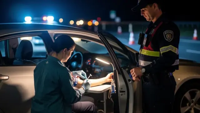 Medizinisches Fachpersonal entnimmt Blutprobe bei Verkehrskontrolle wegen Alkoholverdacht