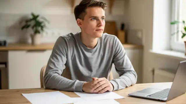 Person am Schreibtisch berechnet Anspruch auf Bürgergeld bei Teilzeitjob