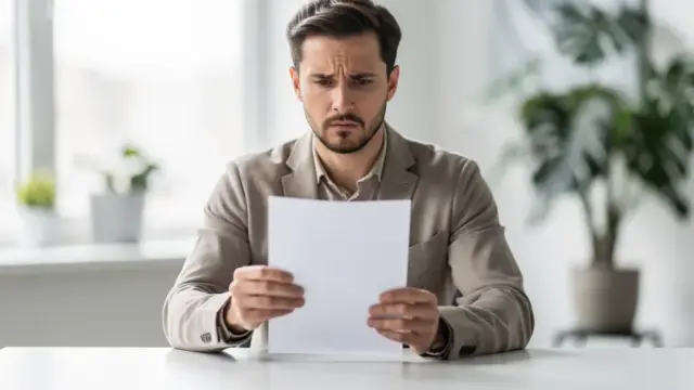 Symbolbild Kündigung Arbeitsrecht mit Aktenordner und Stempel auf Schreibtisch