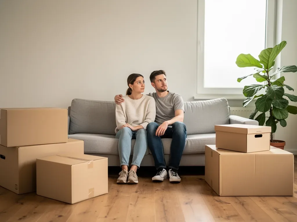 Mieter packen Kisten für Umzug nach Eigenbedarfskündigung in der Wohnung