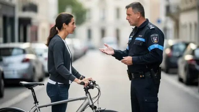 Fahrradfahrer mit Fahrverbot wegen Verkehrsverstößen und Alkoholkonsum Seite an Seite mit Autos