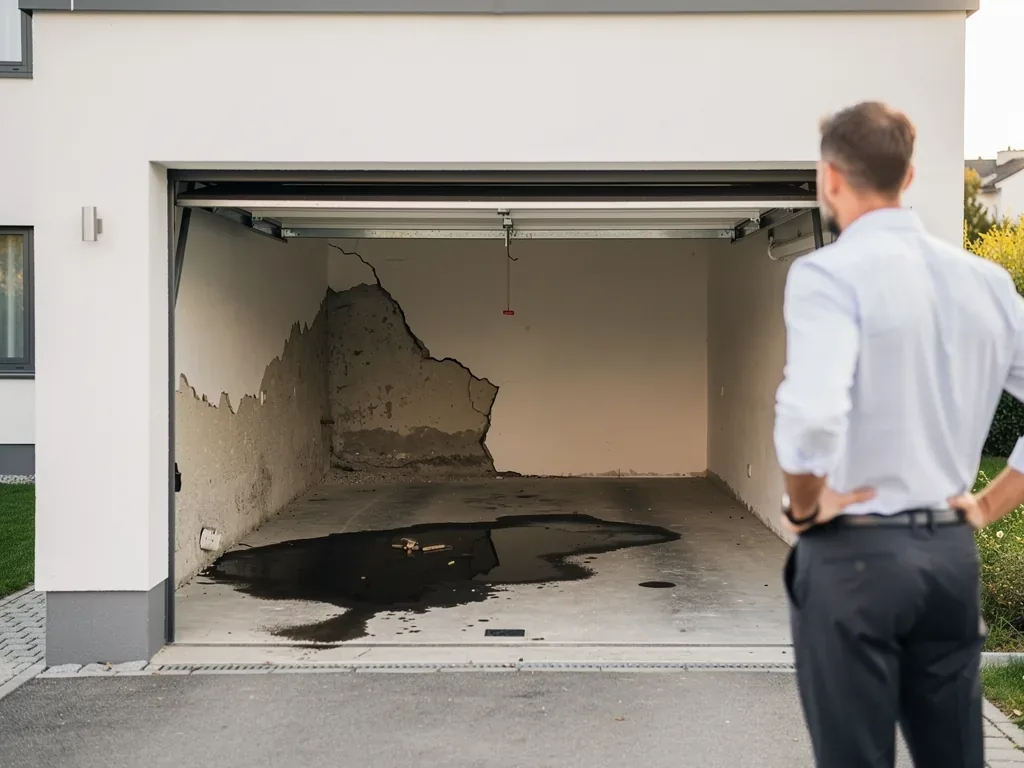 Verschlossene Garage mit Hinweis auf eingeschränkte Nutzungsmöglichkeiten für Mieter