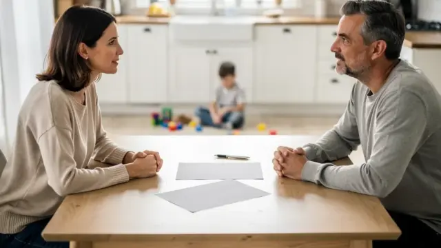 Eltern besprechen gemeinsam Entscheidungen beim gemeinsamen Sorgerecht nach Trennung