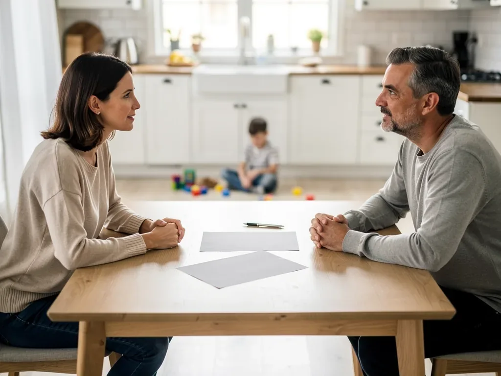 Eltern besprechen gemeinsam Entscheidungen beim gemeinsamen Sorgerecht nach Trennung