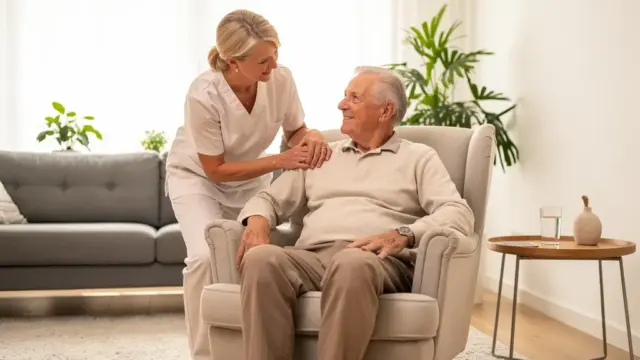 Pflegekraft betreut Seniorin zuhause für effektive häusliche Pflege und Pflegegradleistungen sichern