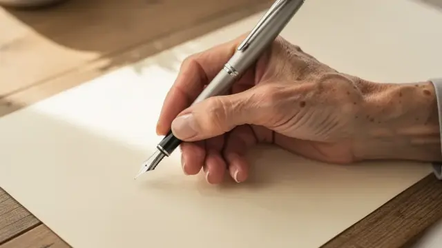 Handschriftliches Testament auf Papier mit Unterschrift und Datum für Erbfolge