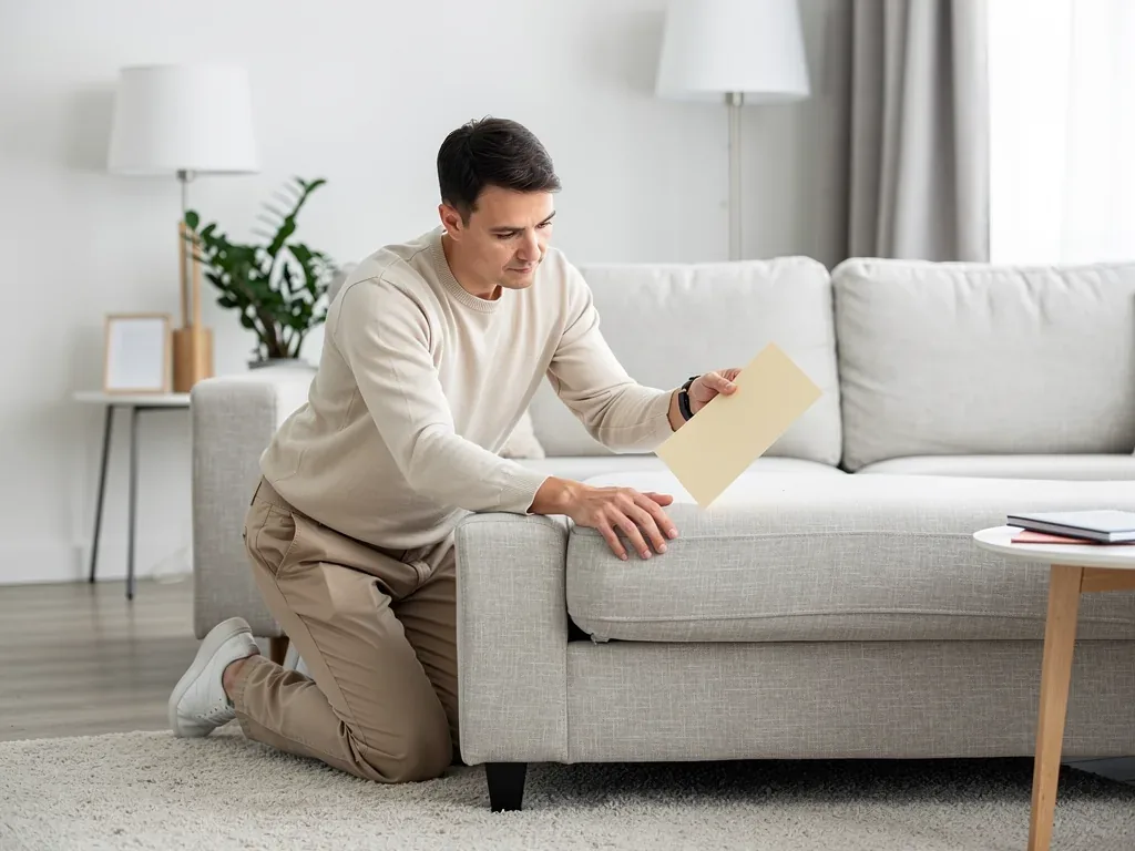 Modell einer möblierten Wohnung mit Möbeln und Schlüssel auf Tisch