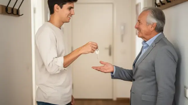 Schlüssel, Mietvertrag und Geldscheine symbolisieren Kaution für WG-Zimmer