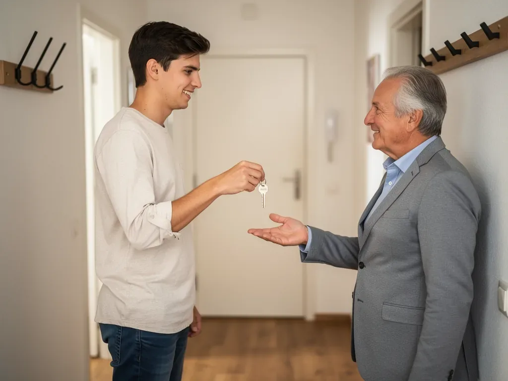 Schlüssel, Mietvertrag und Geldscheine symbolisieren Kaution für WG-Zimmer