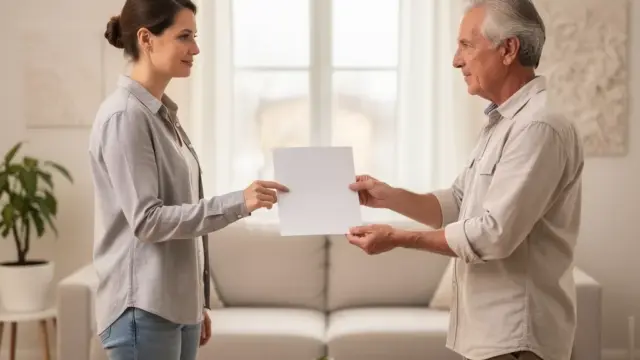 Fristgerechte schriftliche Ankündigung einer Mieterhöhung durch Vermieter im Wohnzimmer