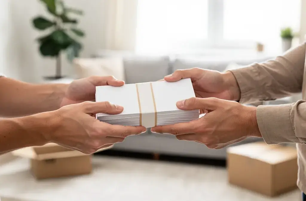 Mieter und Vermieter besprechen gesetzliche Mietkaution Höhe 2026 im Wohnraum