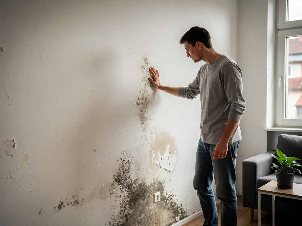 Mieter überprüft Wohnungsmängel zur Vorbereitung einer rechtssicheren Mietminderung