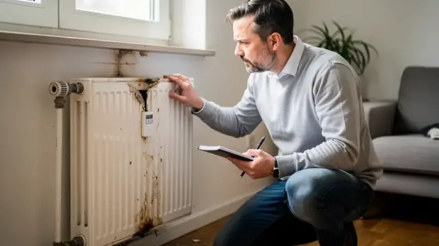 Mieter überprüft Wohnung auf Mängel zur Mietminderung in der Schweiz