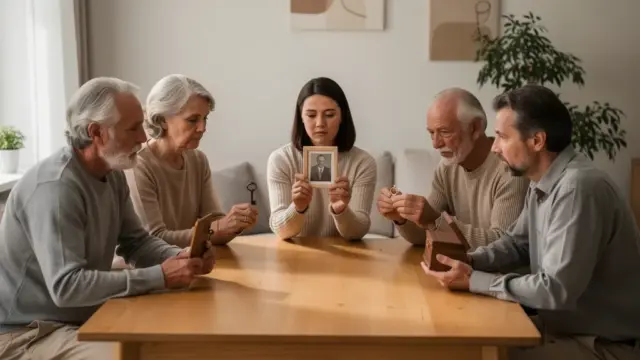 Personen diskutieren gesetzliche Erbfolge nach Nachlass ohne Testament