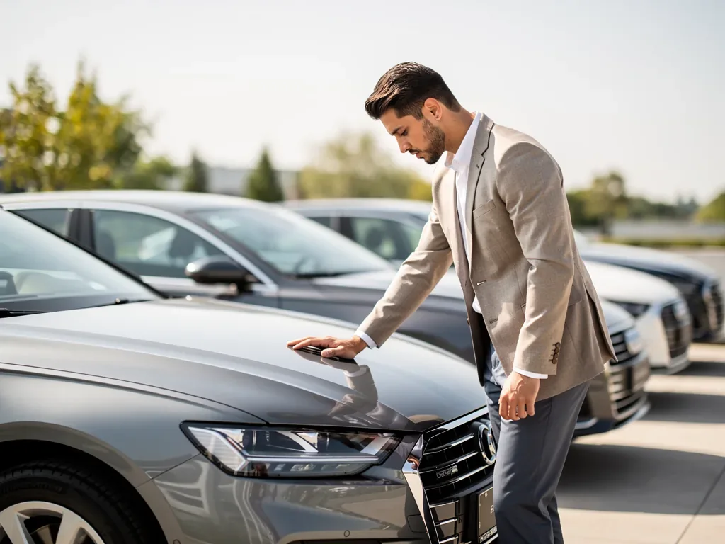 Junge Frau überprüft Leasingvertrag für ihr nächstes Auto beim privaten Leasing