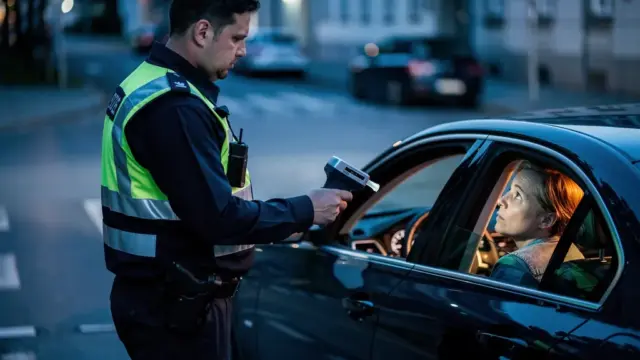 Bußgeldbescheid und Verkehrsschild zur Promillegrenze in Deutschland Verkehrssicherheit