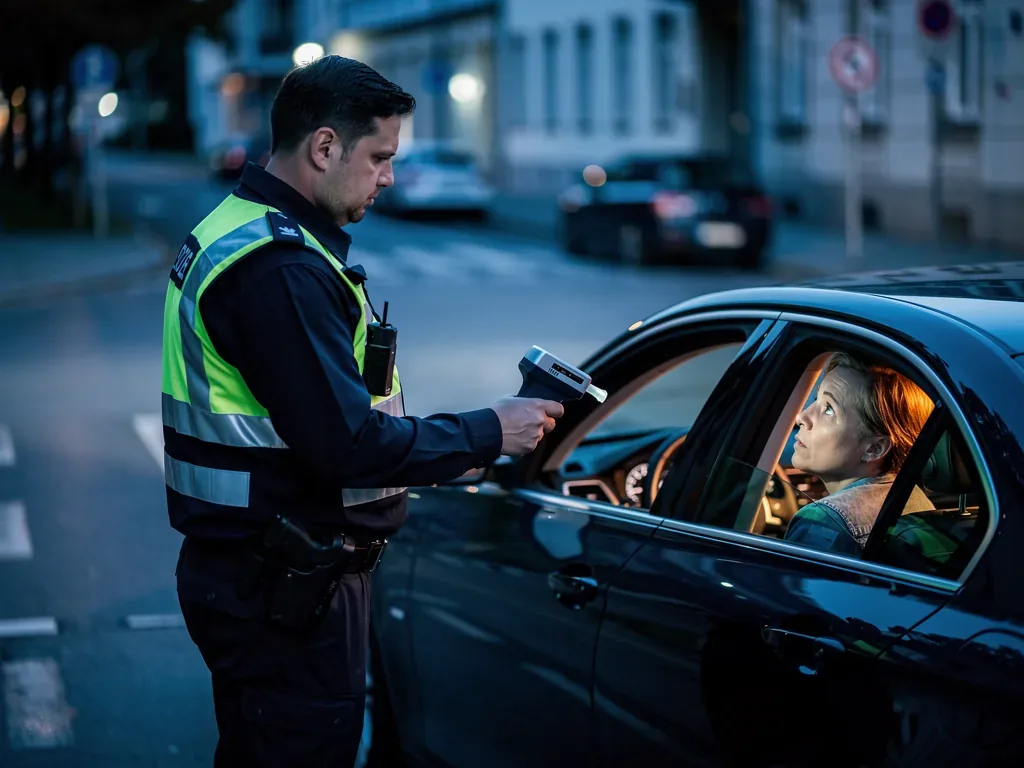 Bußgeldbescheid und Verkehrsschild zur Promillegrenze in Deutschland Verkehrssicherheit