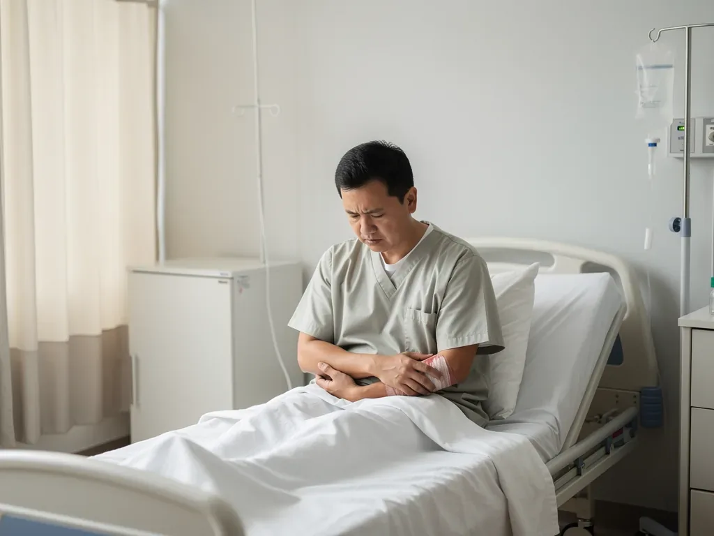 Patient hält Hand an schmerzenden Arm wegen Behandlungsfehler und Schmerzensgeldanspruch