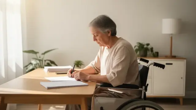 Schwerbehinderte Person informiert sich über Erwerbsminderungsrente und neue Regelungen 2024