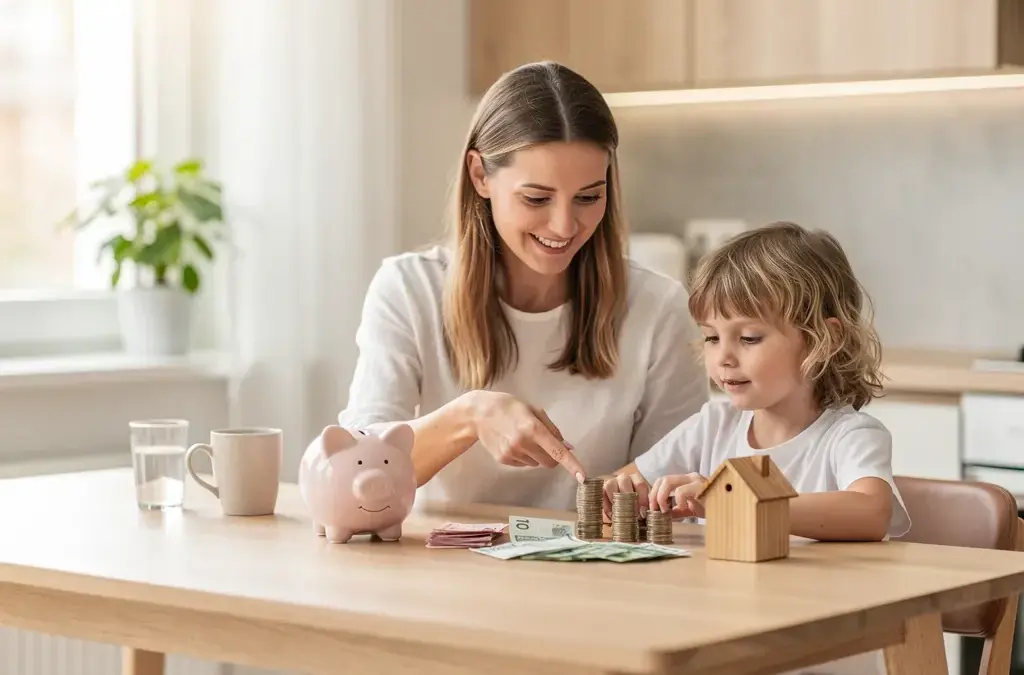 Familie mit Kindern erhält staatliche finanzielle Unterstützung durch Kindergeld und Elterngeld