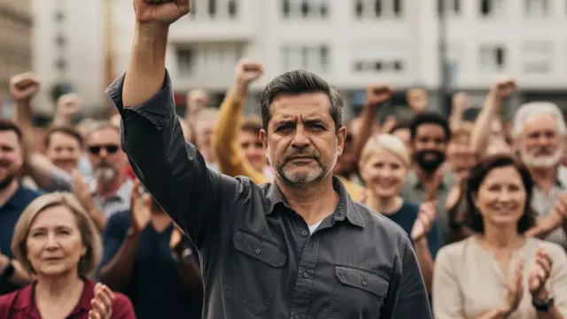 Menschen demonstrieren am Tag der Arbeit für bessere Rechte und Solidarität