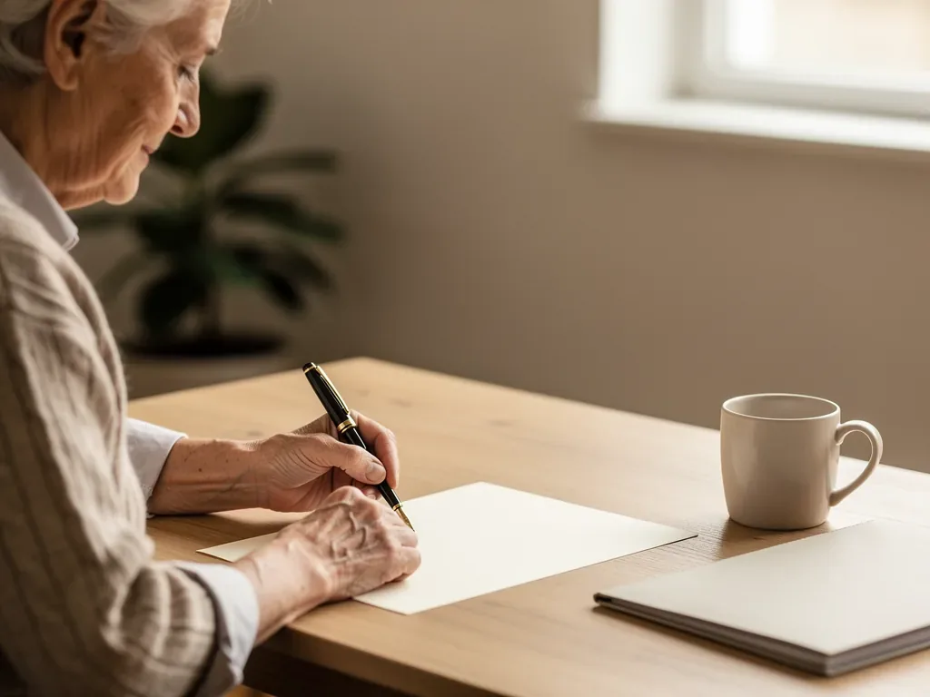Person erstellt handschriftlich ein rechtssicheres Testament zur Nachlassregelung