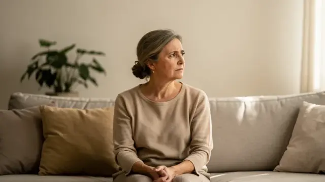 Ehepaar im getrennten Wohnraum während des Trennungsjahres mit rechtlichen Unterlagen