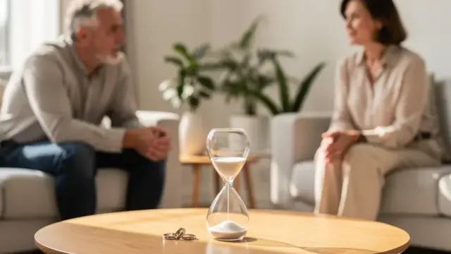 Beratungsgespräch zum befristeten Unterhalt nach Scheidung mit Gesetzestext im Hintergrund