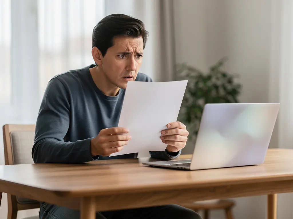 Person liest aufmerksam ein Schriftstück zur Urheberrechts Abmahnung im Internet