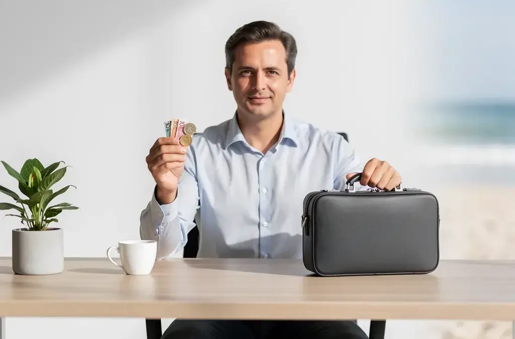 Illustration zur korrekten Urlaubsentgelt Berechnung im Arbeitsrecht mit Formular und Taschenrechner