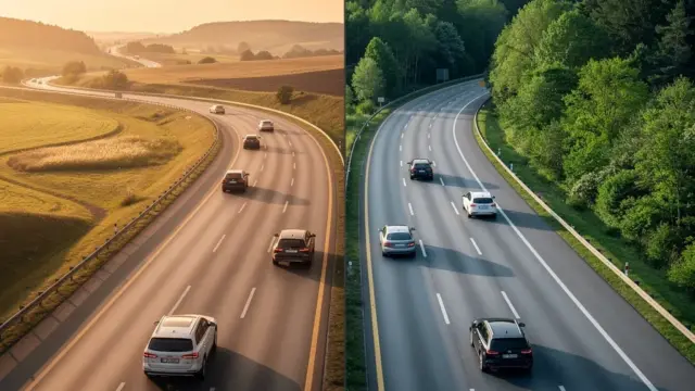 Vergleich Verkehrsregeln USA und Deutschland mit Stoppschildern und Ampeln am Kreuzungspunkt