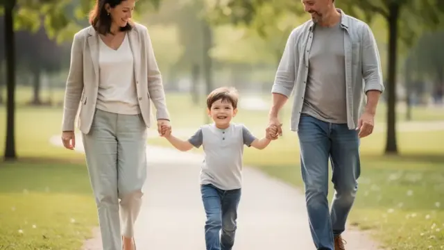 Kind verbringt harmonisch Zeit im Wechselmodell zwischen beiden Elternhäusern