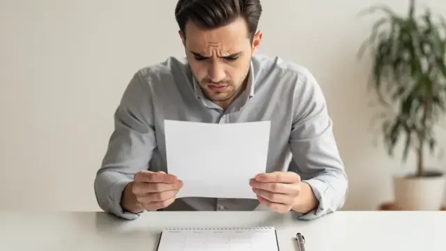 Person mit Briefen und Stift legt fristgerecht Widerspruch Kündigung schriftlich ein