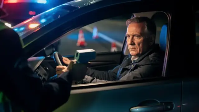 Illustration eines Autos mit Symbolen für Alkohol, Drogen und Geschwindigkeitsverstoß im Verkehrsrecht